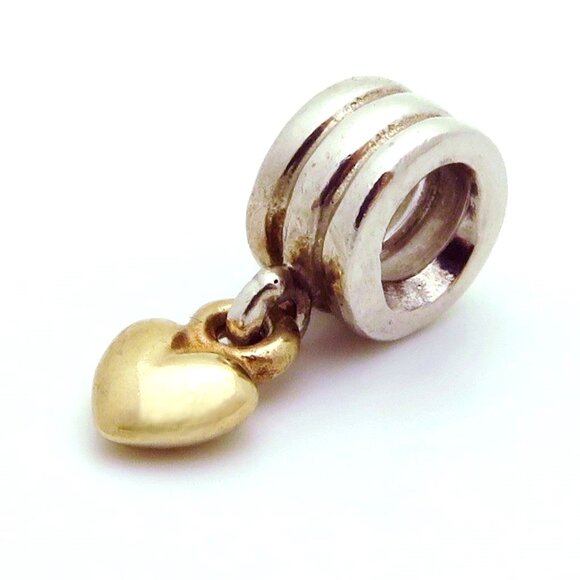 Pandora ALE 925 Sterling Silver & 14K Gold Dangle Heart Charm 790173 - Picture 2 of 5